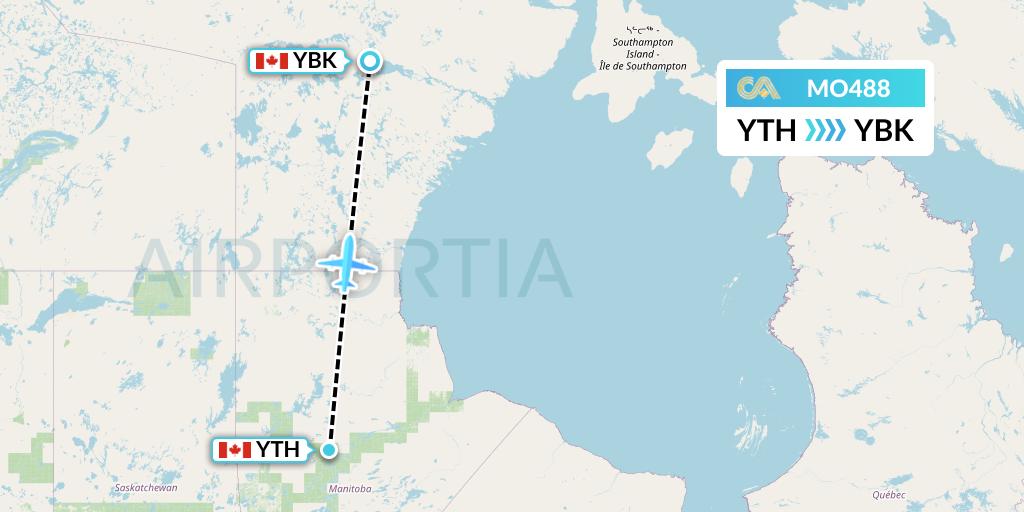 MO488 Calm Air Flight Map: Thompson to Baker Lake
