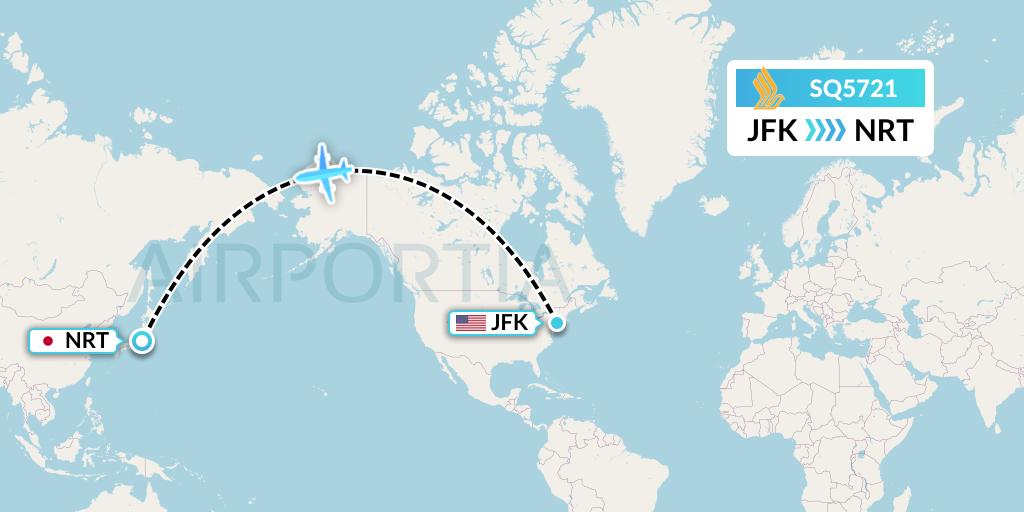 SQ5721 Singapore Airlines Flight Map: New York to Tokyo