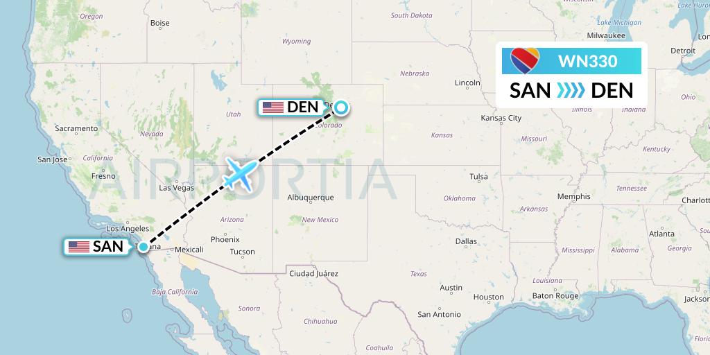 WN330 Southwest Airlines Flight Map: San Diego to Denver