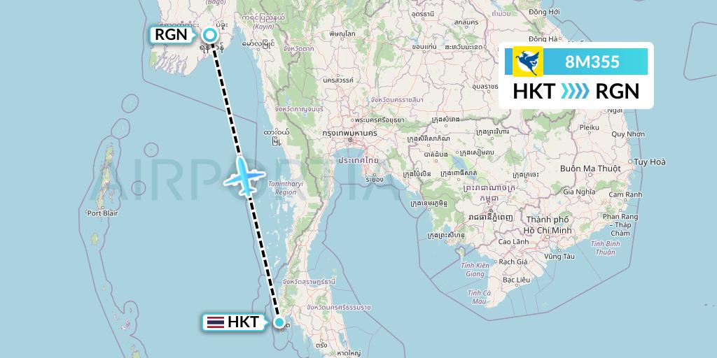 8M355 Myanmar Airways International Flight Map: Phuket to Yangon