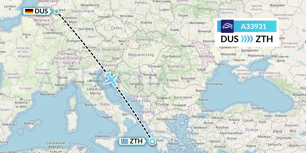 A33931 Aegean Airlines Flight Map: Dusseldorf to Zakynthos
