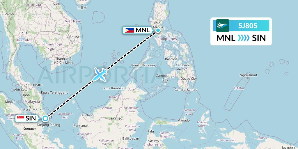5J805 CEBU Pacific Air Flight Map: Manila to Singapore