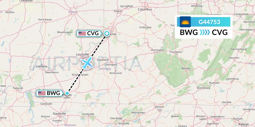 G44753 Allegiant Air Flight Map: Bowling Green to Cincinnati