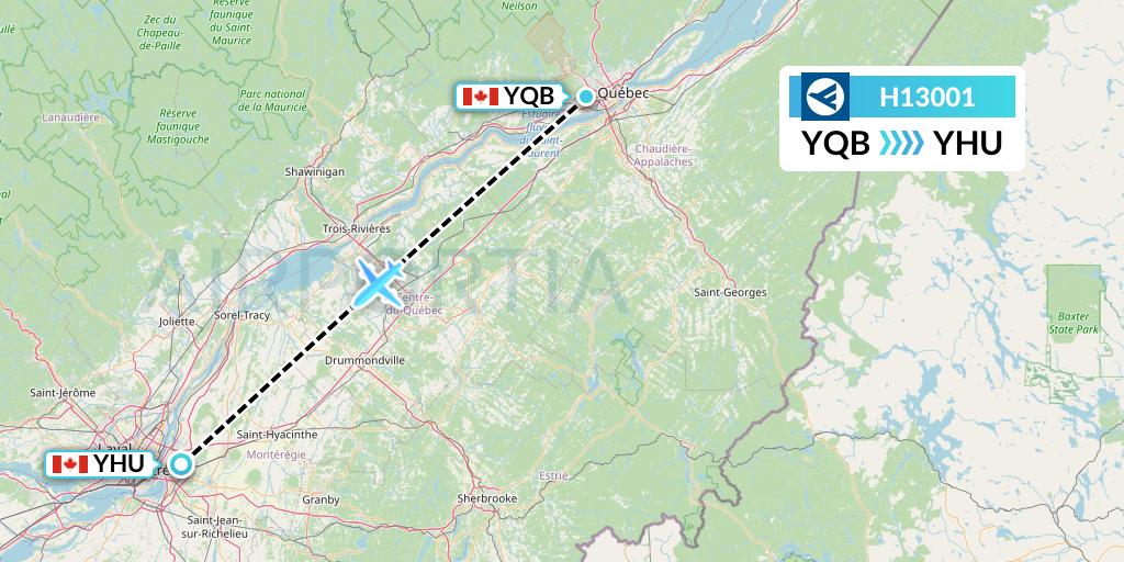 H13001 Hahn Air Systems Flight Map: Quebec to Montreal