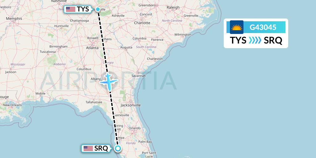 G43045 Allegiant Air Flight Map: Knoxville to Sarasota