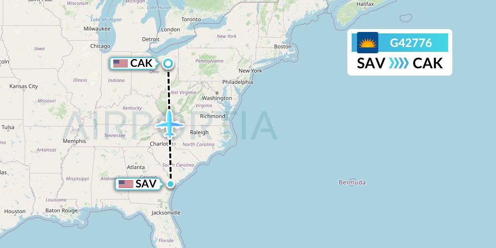 G42776 Allegiant Air Flight Map: Savannah to Akron