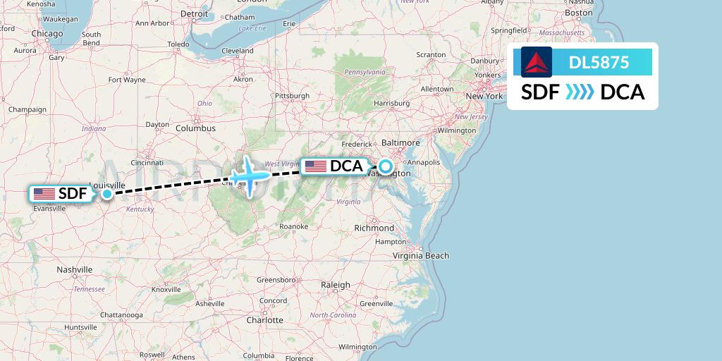 DL5875 Delta Air Lines Flight Map: Louisville to Washington