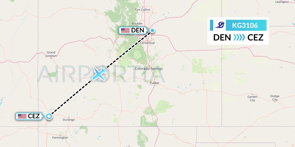 KG3106 Key Lime Air Flight Map: Denver to Cortez