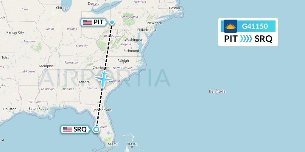 G41150 Allegiant Air Flight Map: Pittsburgh to Sarasota
