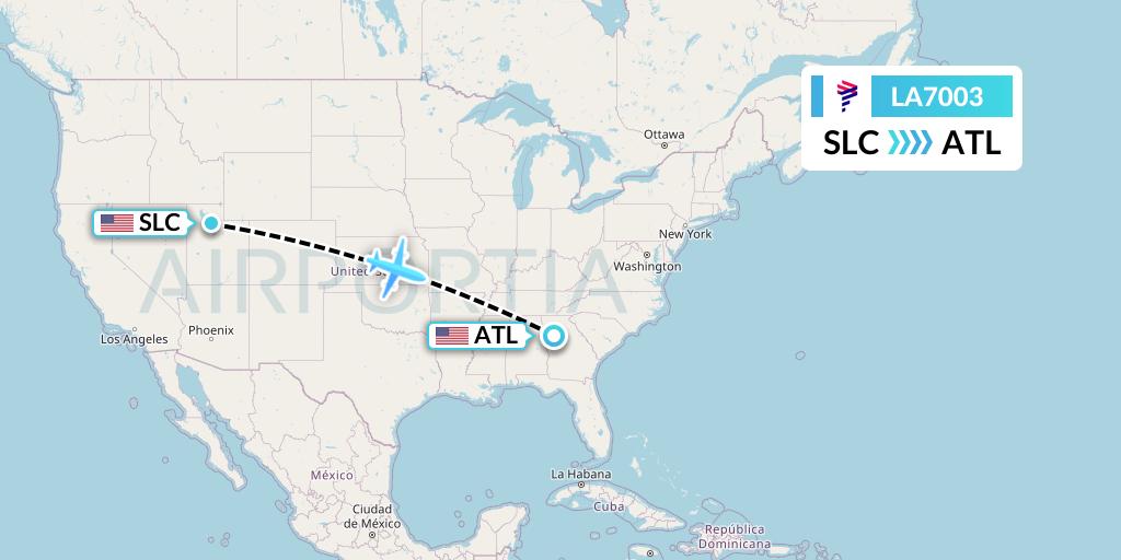 LA7003 LAN Airlines Flight Map: Salt Lake City to Atlanta