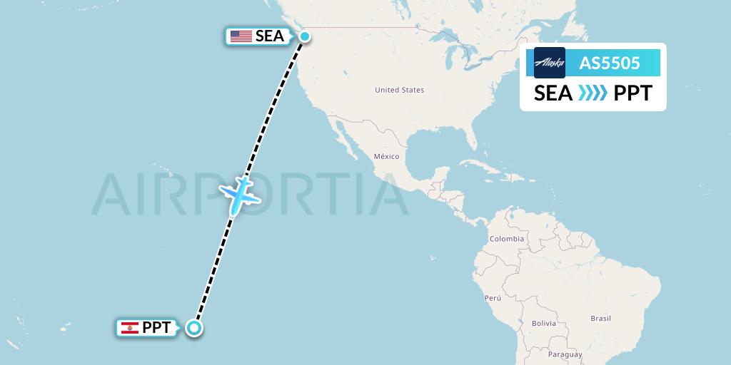 AS5505 Alaska Airlines Flight Map: Seattle to Papeete
