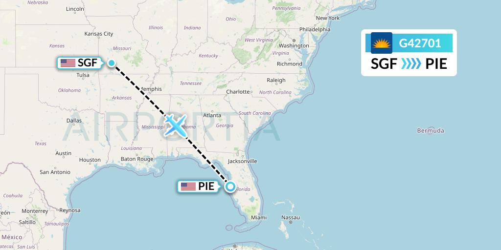 G42701 Allegiant Air Flight Map: Springfield to St. Petersburg