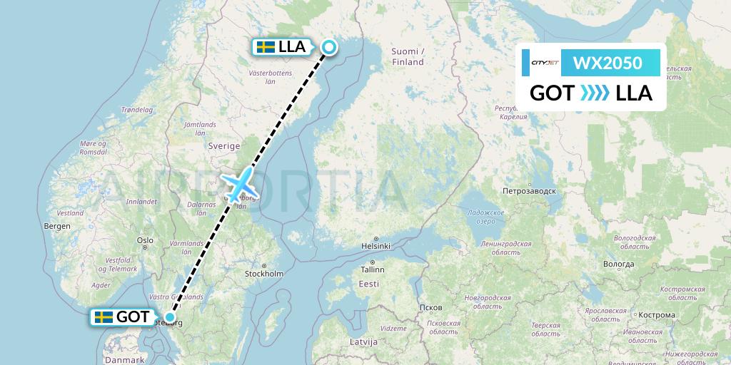 WX2050 Cityjet Flight Map: Gothenburg to Lulea