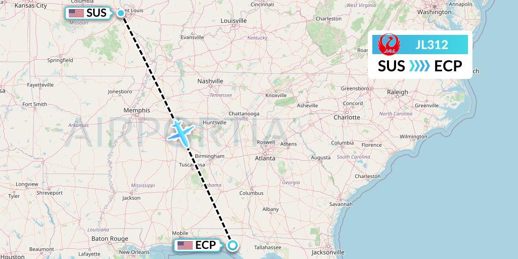 JL312 Japan Airlines Flight Map: St. Louis to Panama City