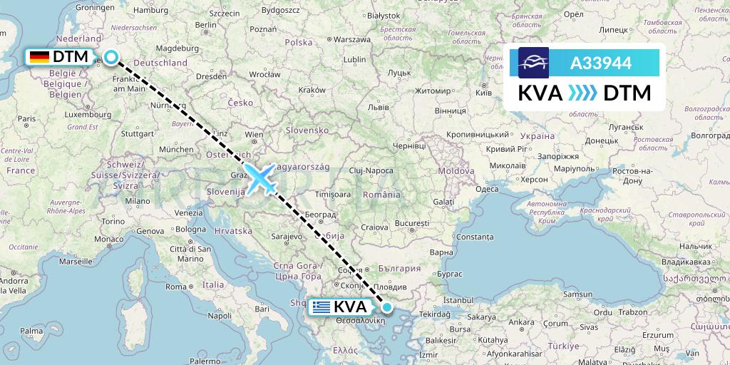 A33944 Aegean Airlines Flight Map: Kavala to Dortmund