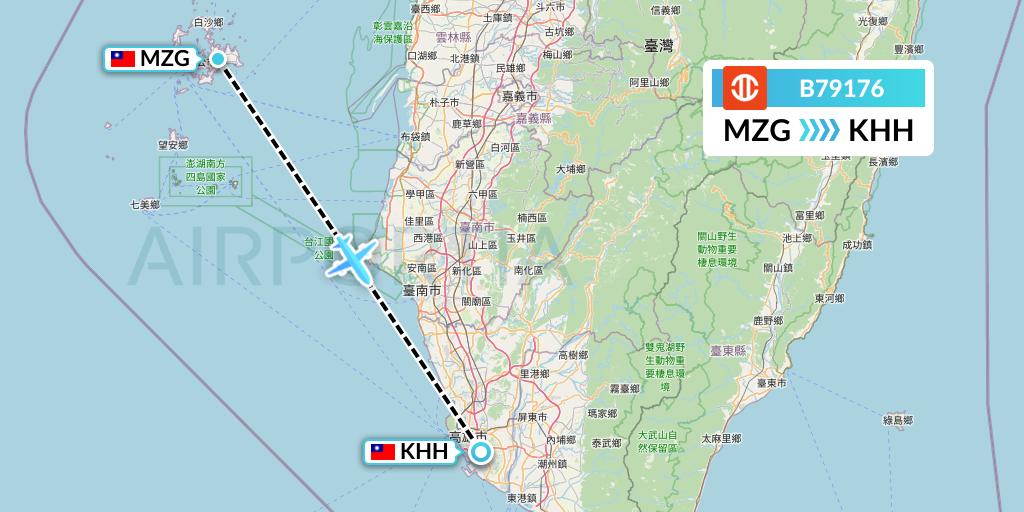 B79176 UNI Air Flight Map: Makung to Kaohsiung