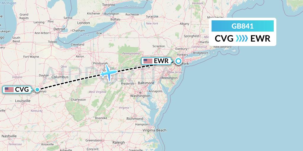 GB841 ABX Air Flight Map: Cincinnati to New York