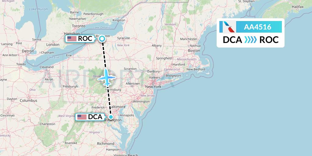 AA4516 American Airlines Flight Map: Washington to Rochester