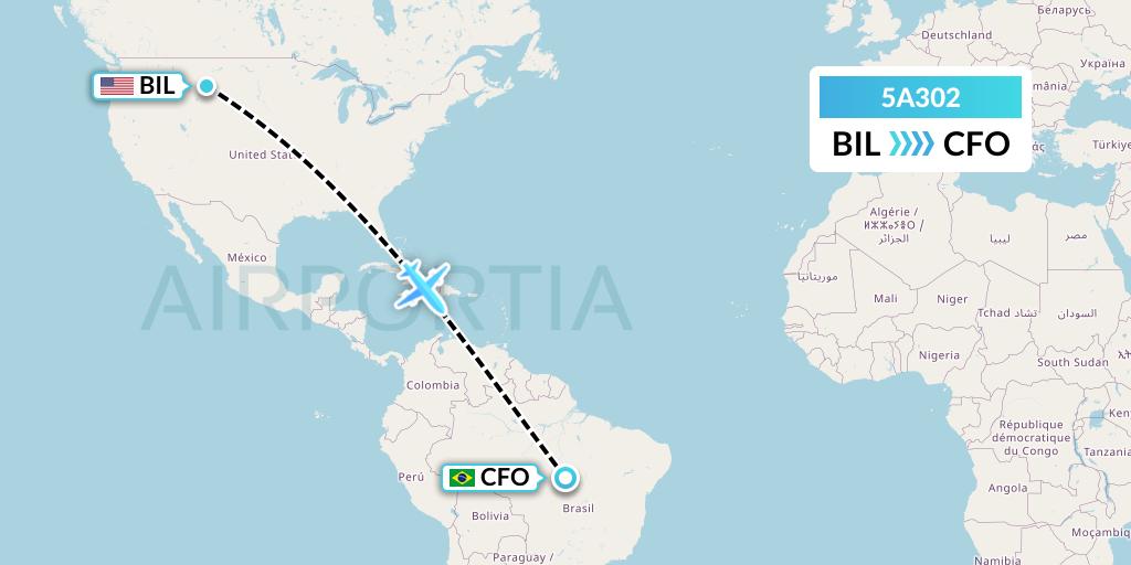 5A302 Alpine Air Express Flight Map: Billings to Confresa