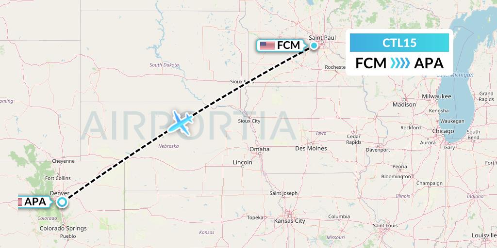 CTL15 Central Airlines Flight Map: Minneapolis to Denver