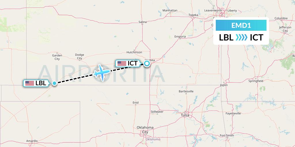 EMD1 Eaglemed Flight Map: Liberal to Wichita