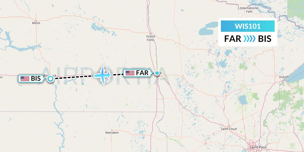 WIS101 Paccair Flight Map: Fargo to Bismarck
