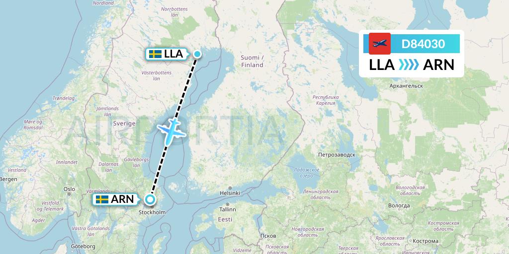 D84030 Norwegian Air International Flight Map: Lulea to Stockholm