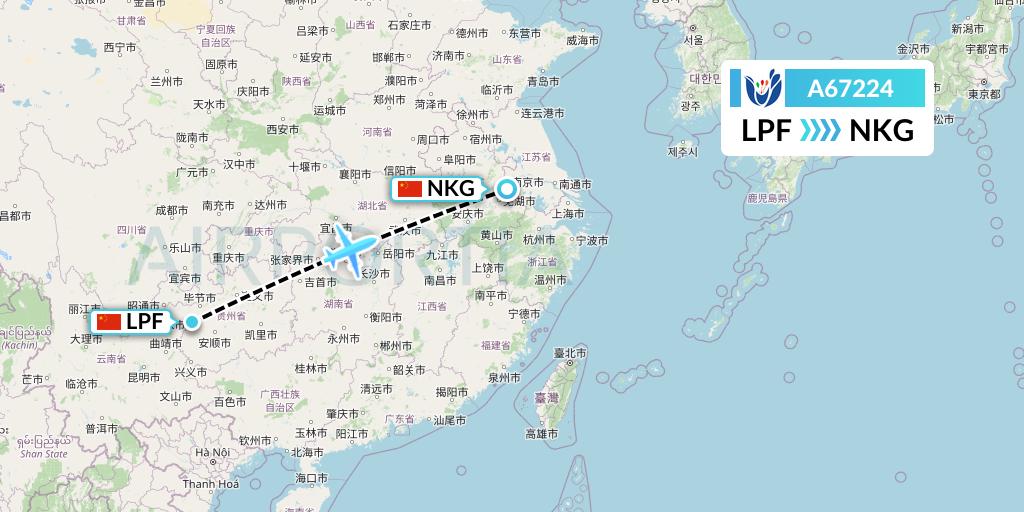 A67224 Hongtu Airlines Flight Map: Liupanshui to Nanjing