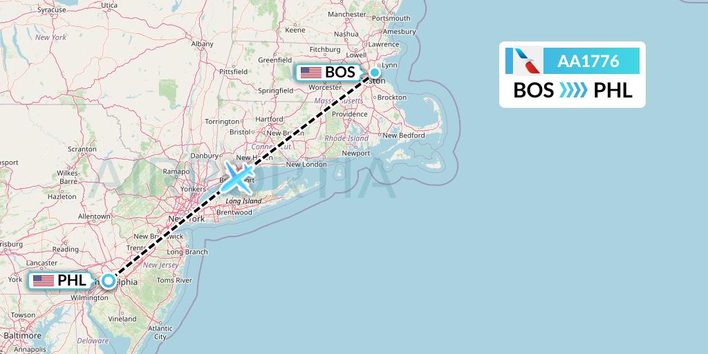 AA1776 American Airlines Flight Map: Boston to Philadelphia