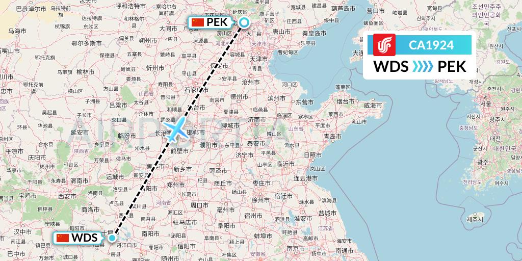 CA1924 Air China Flight Map: Shiyan to Beijing