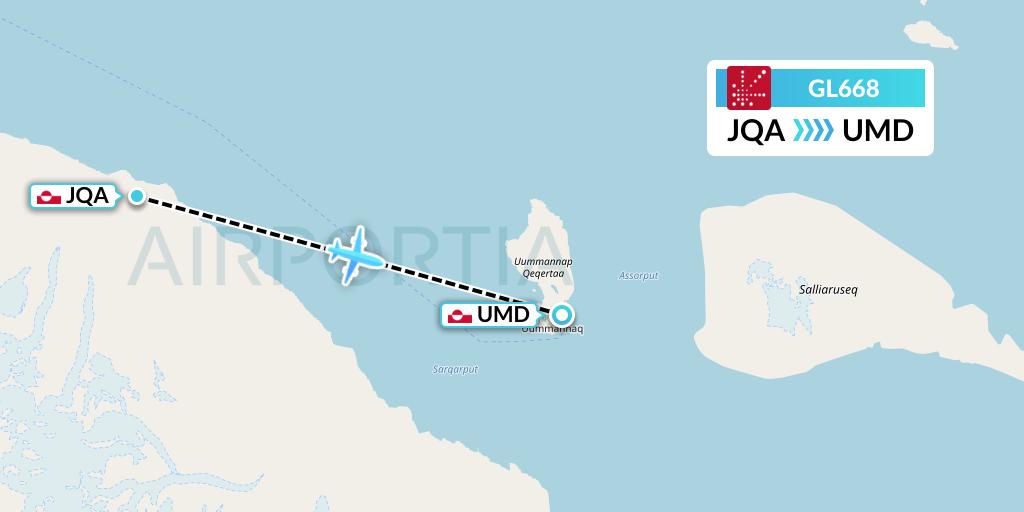 GL668 Air Greenland Flight Map: Uummannaq to Uummannaq