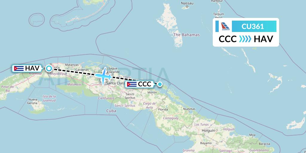 CU361 Cubana Flight Map: Cayo Coco to Havana