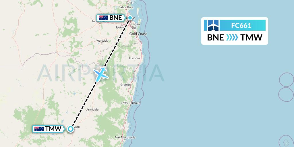 FC661 Fly Corporate Flight Map: Brisbane to Tamworth