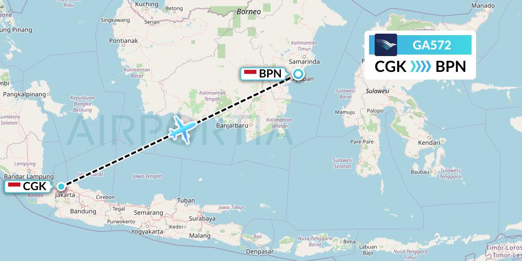 GA572 Garuda Indonesia Flight Map: Jakarta to Balikpapan