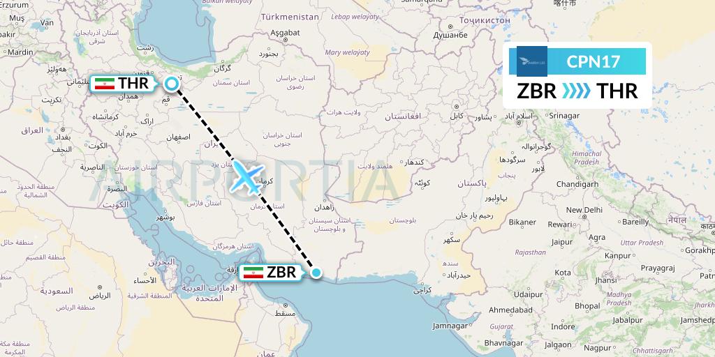 CPN17 Caspian Airlines Flight Map: Chabahar to Tehran