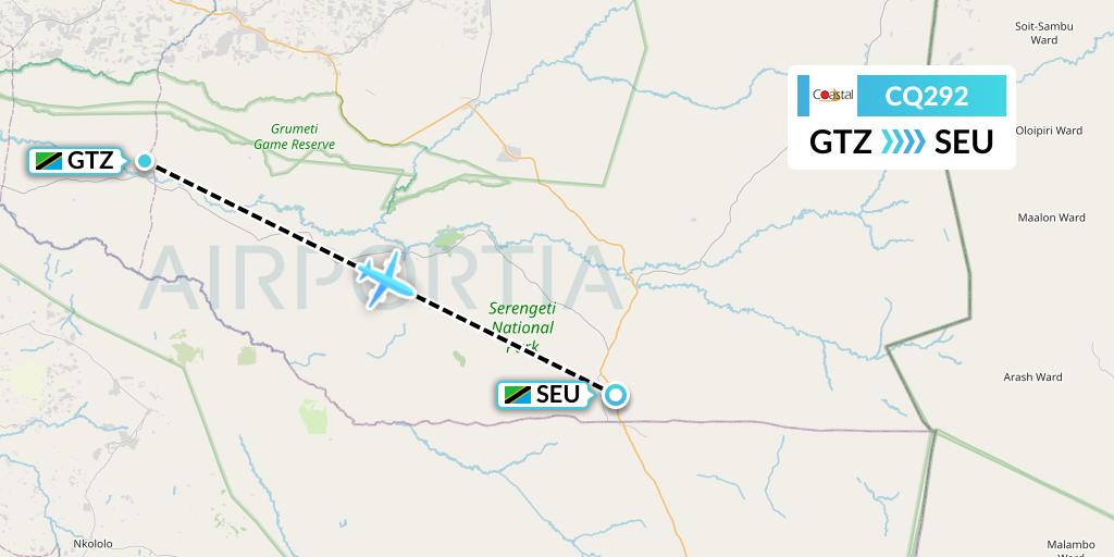 CQ292 Coastal Aviation Flight Map: Bunda to Seronera
