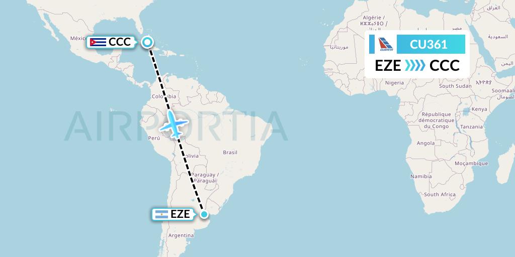 CU361 Cubana Flight Map: Buenos Aires to Cayo Coco