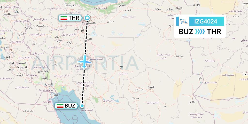 IZG4024 Zagros Airlines Flight Map: Bushehr to Tehran