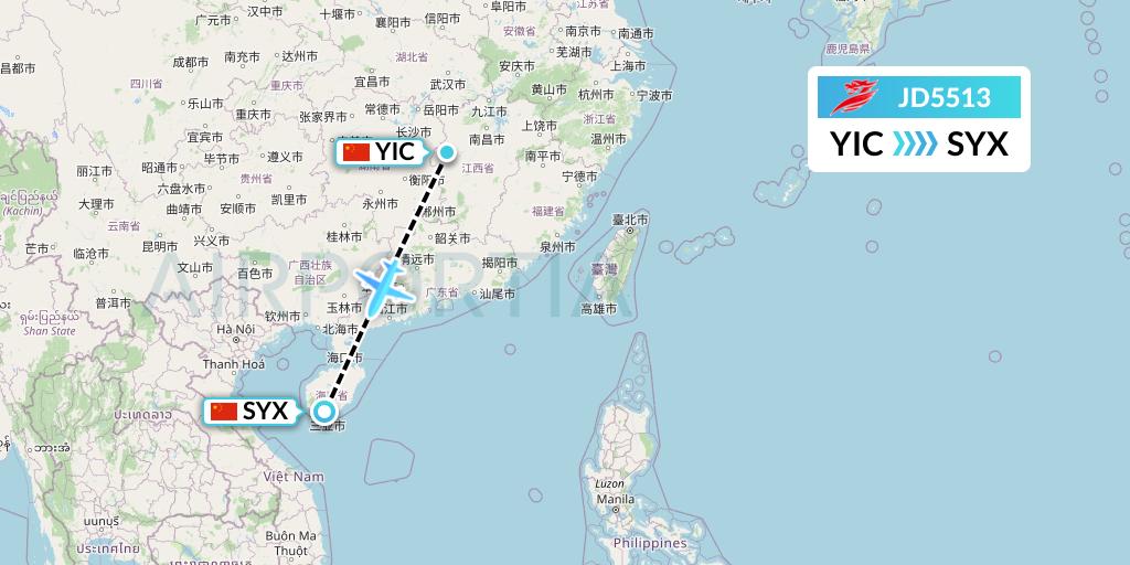 JD5513 Capital Airlines Flight Map: Yichun to Sanya