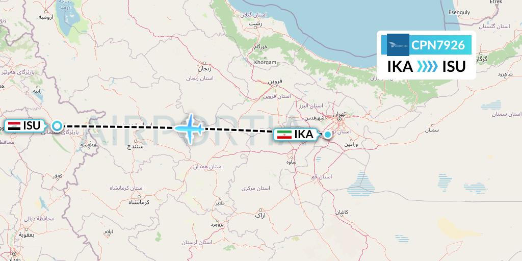 CPN7926 Caspian Airlines Flight Map: Tehran to Sulaimaniyah