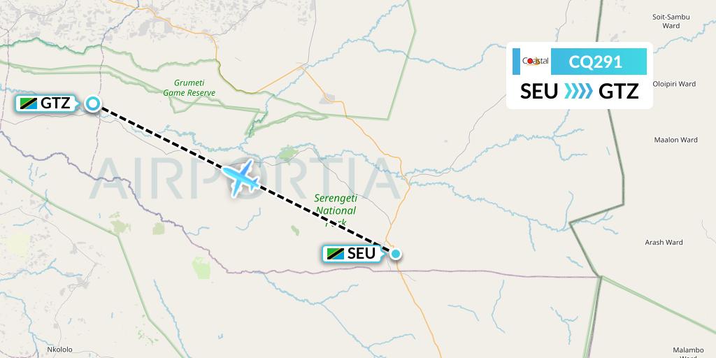 CQ291 Coastal Aviation Flight Map: Seronera to Bunda