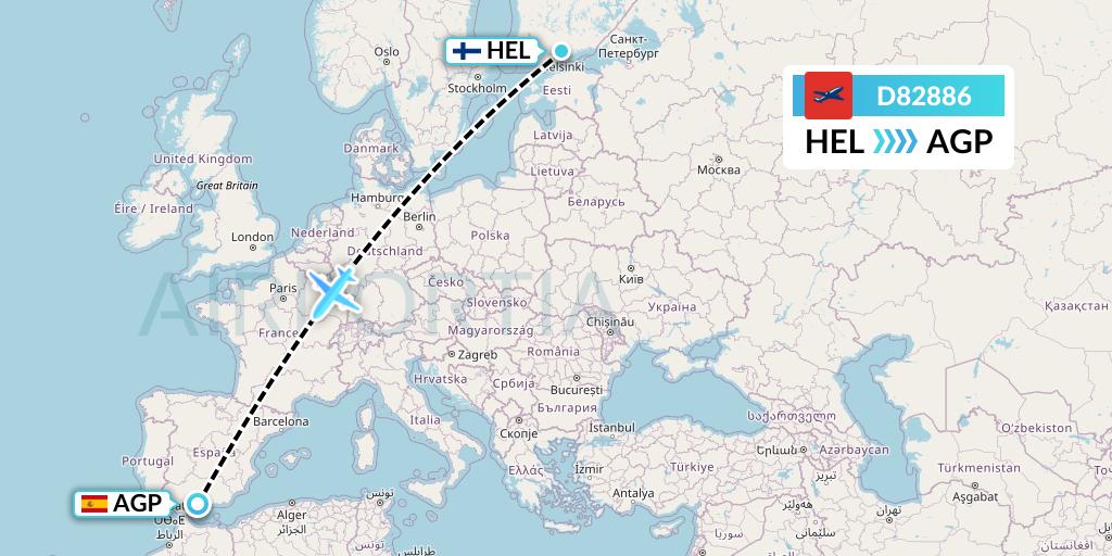 D82886 Norwegian Air International Flight Map: Helsinki to Malaga