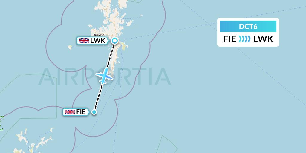 DCT6 Directflight Flight Map: Fair Isle to Lerwick