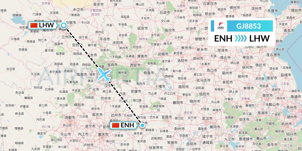 GJ8853 Loong Airlines Flight Map: Enshi to Lanzhou