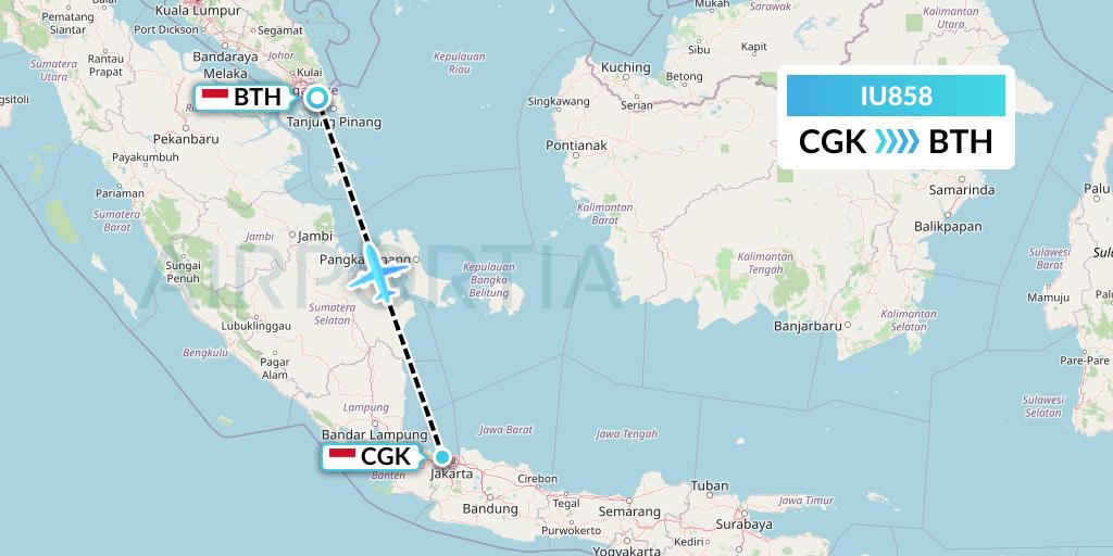 IU858 Pt. Super Air Jet Flight Map: Jakarta to Batam