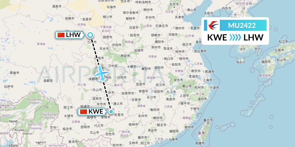 MU2422 China Eastern Airlines Flight Map: Guiyang to Lanzhou