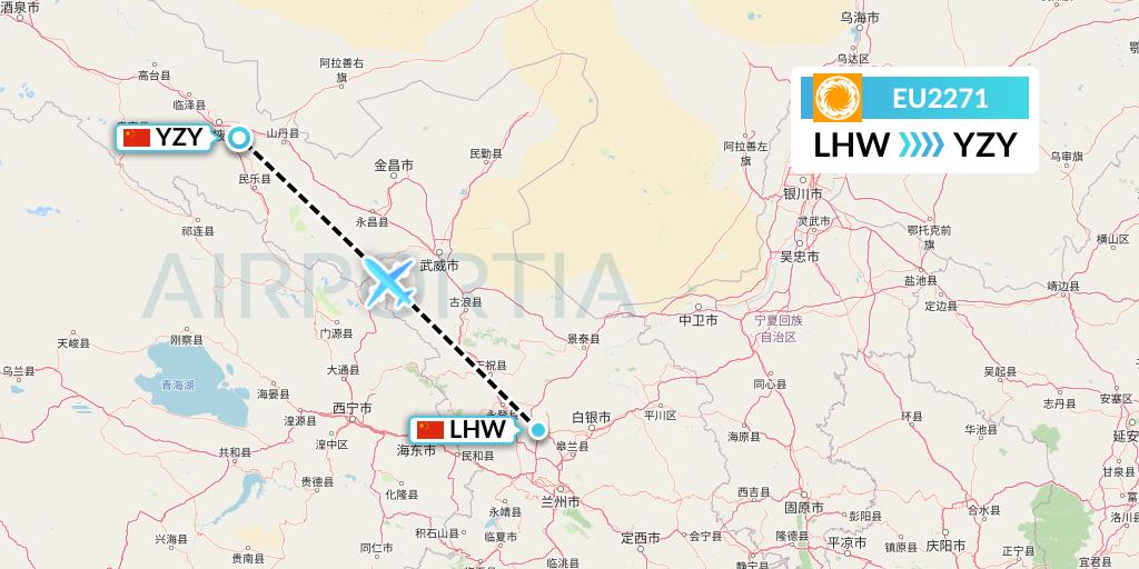 EU2271 Chengdu Airlines Flight Map: Lanzhou to Zhangye