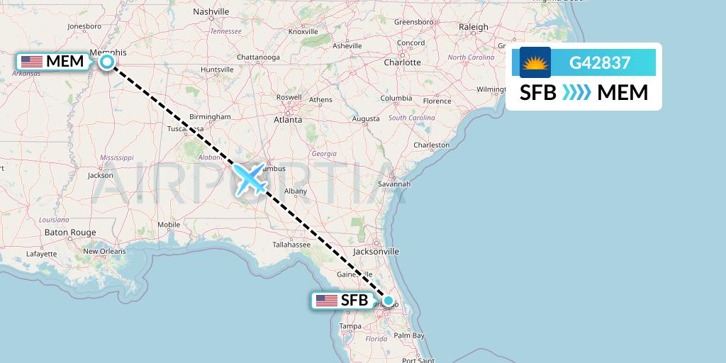 G42837 Allegiant Air Flight Map: Orlando to Memphis