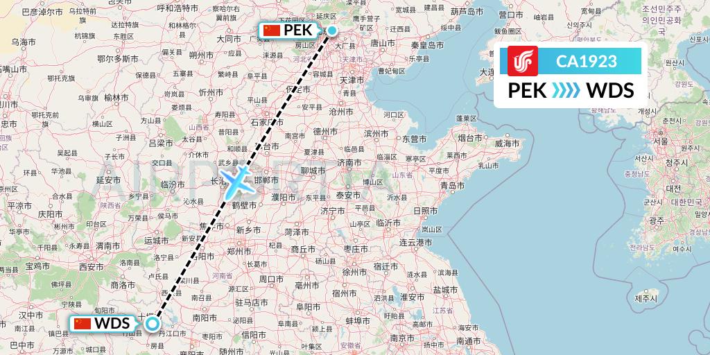 CA1923 Air China Flight Map: Beijing to Shiyan