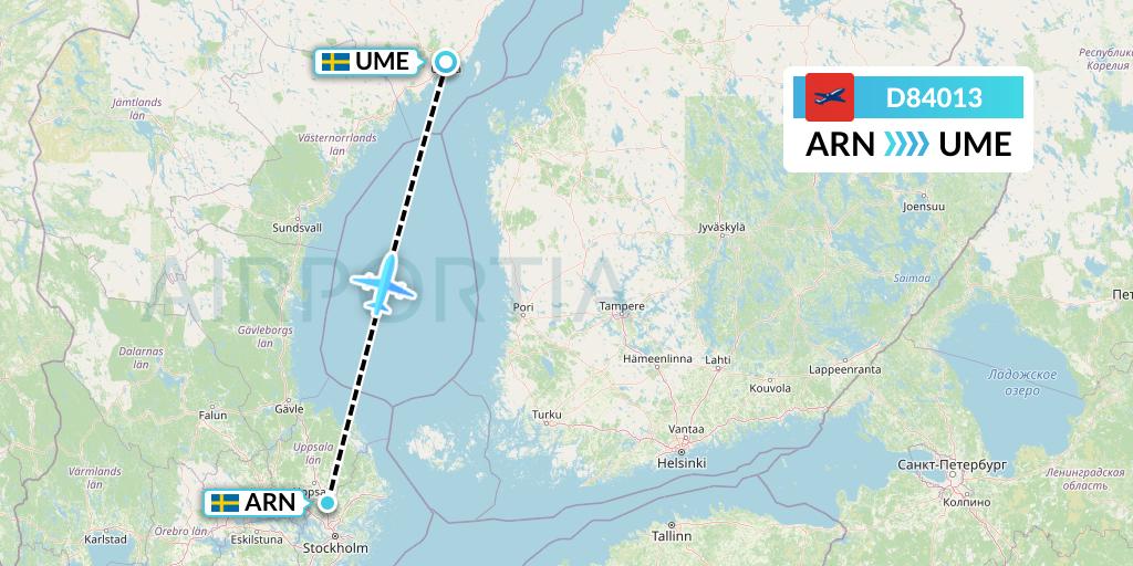 D84013 Norwegian Air International Flight Map: Stockholm to Umea